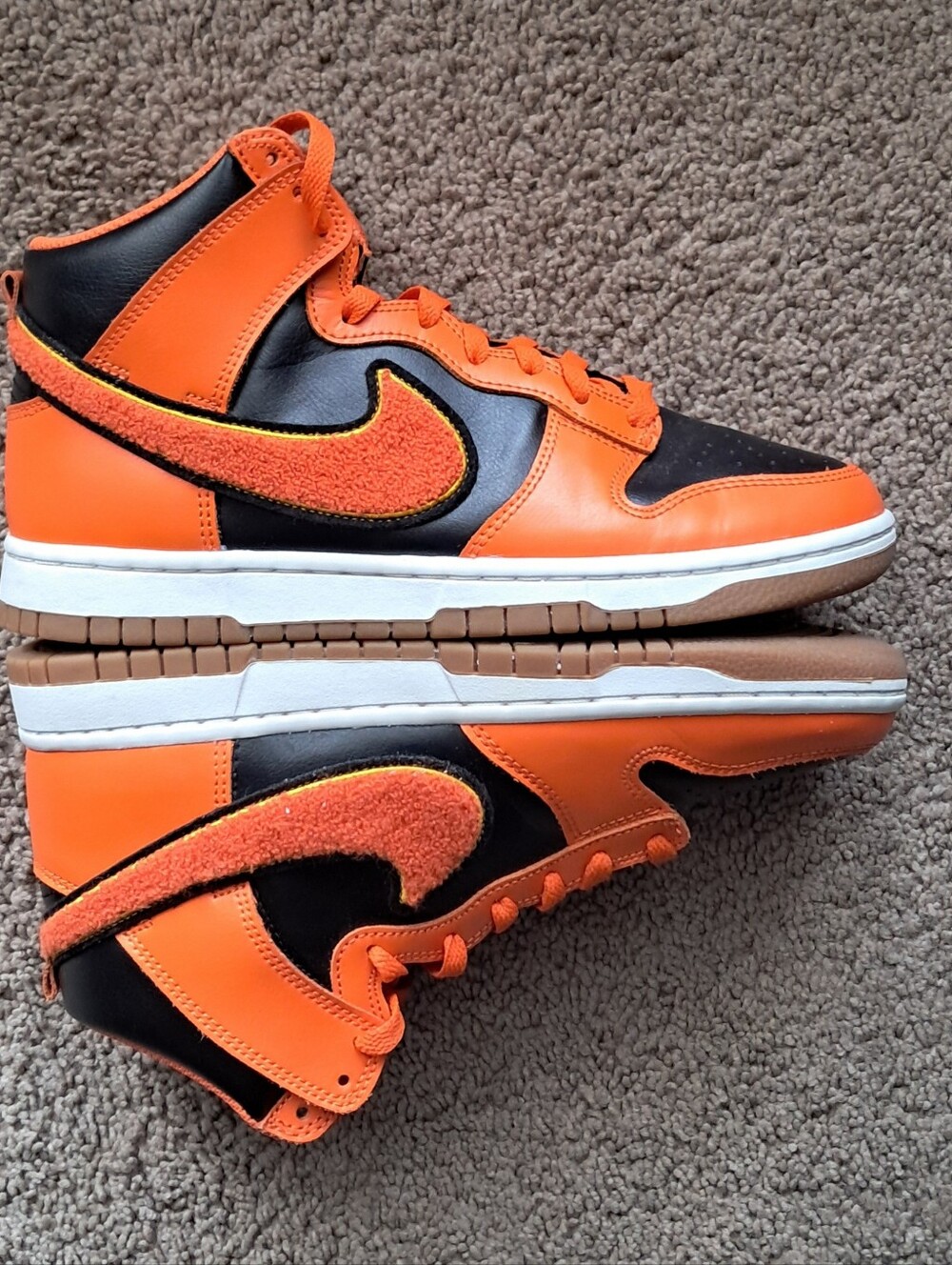 Nike Dunk High Chenille Swoosh Black Safety Orange Mens 8